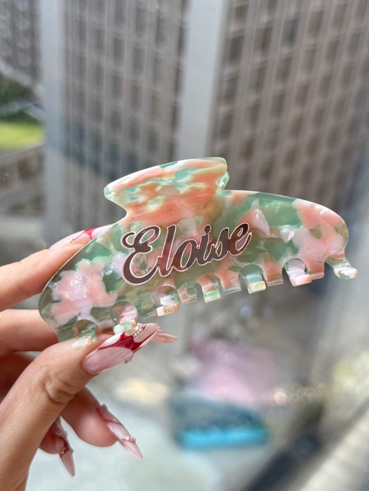 Bowee Custom Name Hair Claw Green