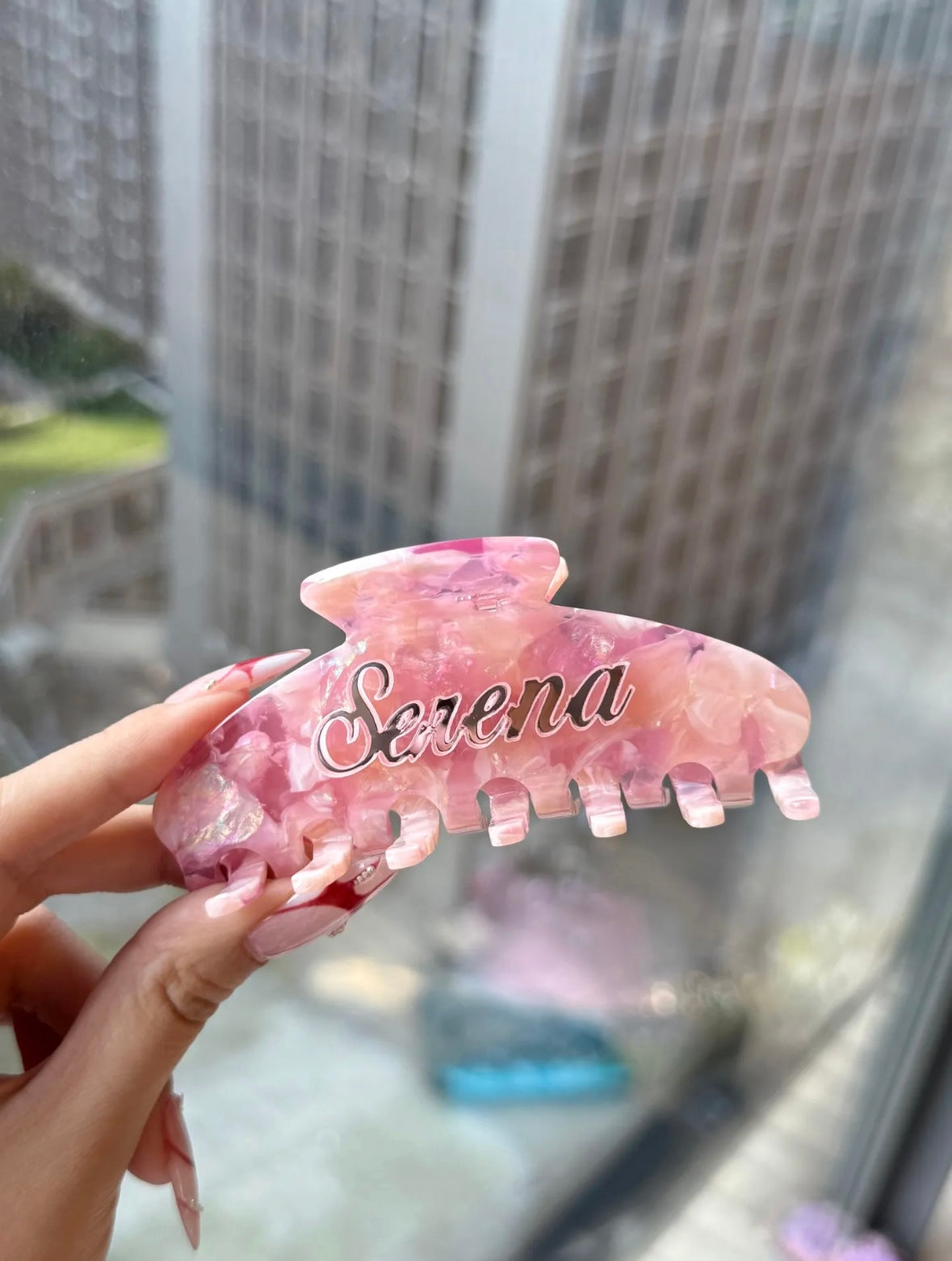 Bowee Custom Name Hair Claw Pink